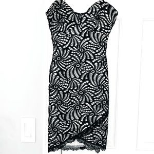 Windsor Black Nude Lace Bodycon Wrap Mini Dress